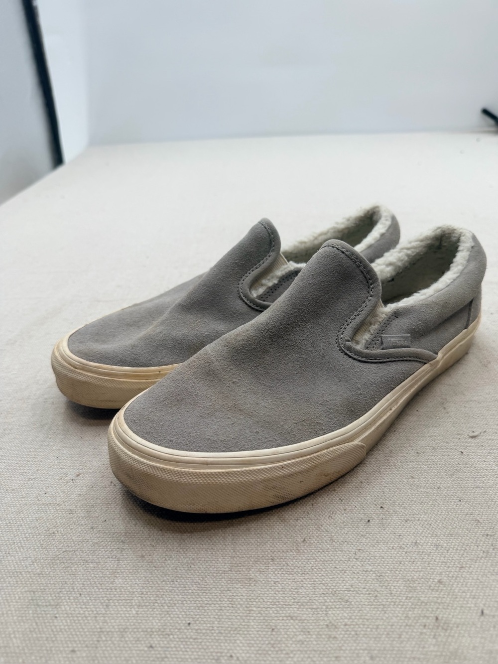 Vans Asher Light Grey Suede Faux Fur Slip On